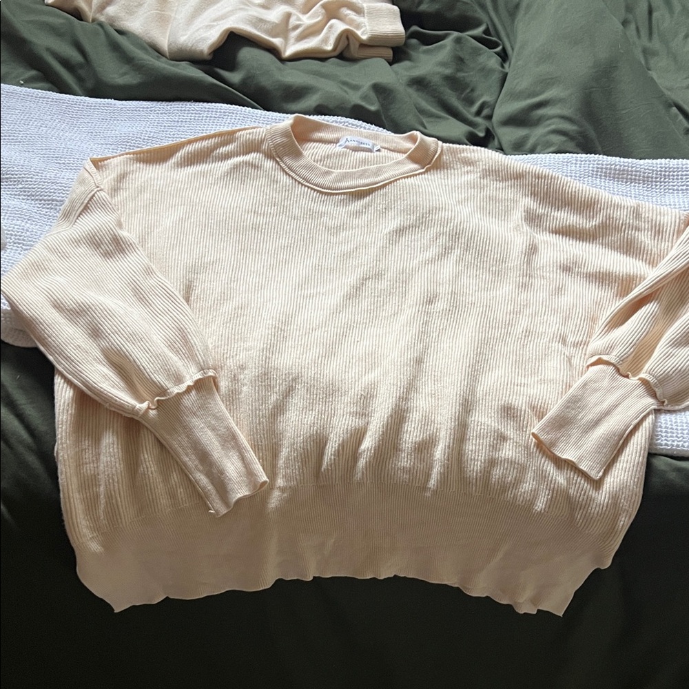 Cream Ribbed Knit Sweater set